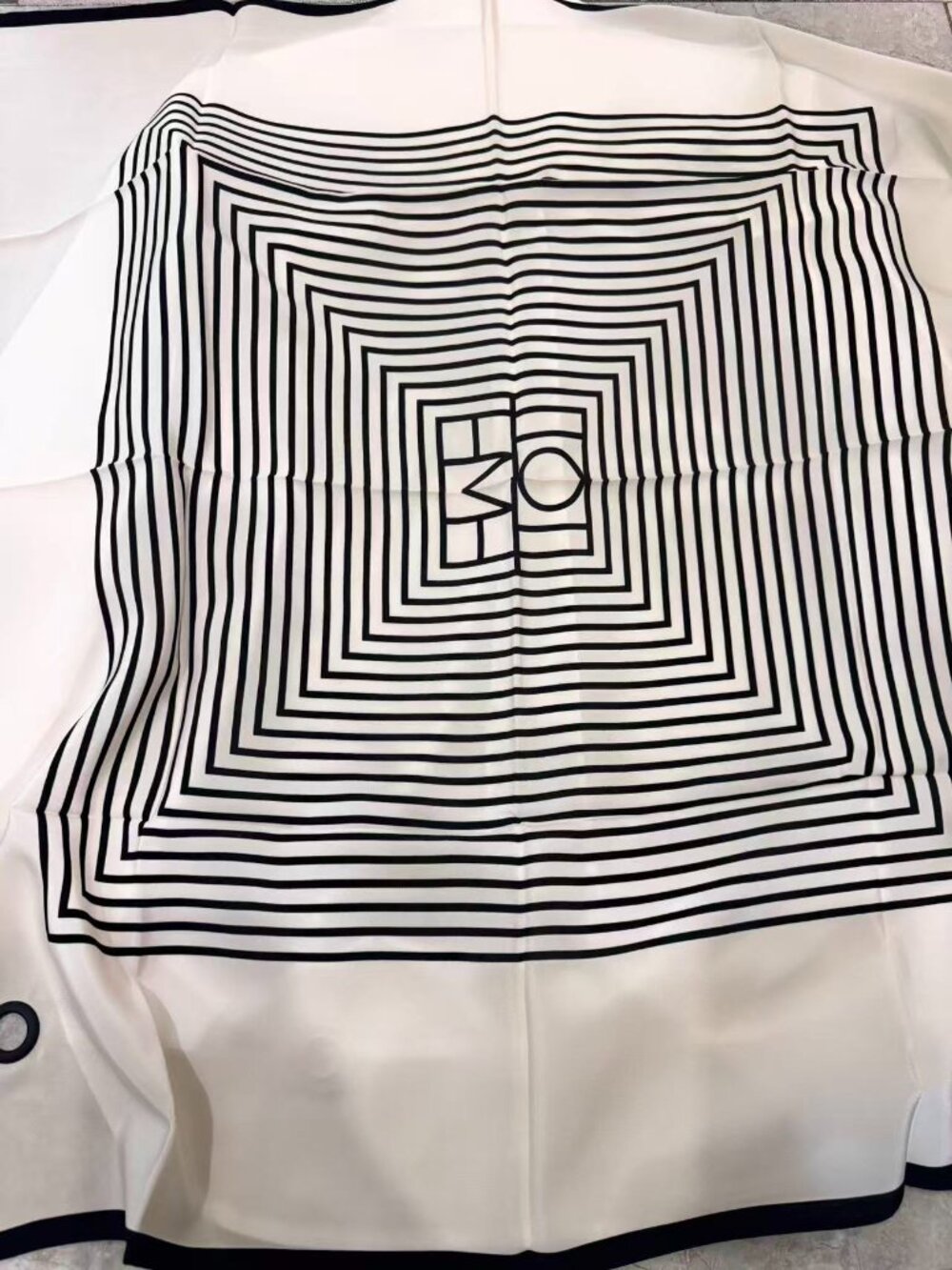 Toteme Black and Cream Geometric Silk Scarf